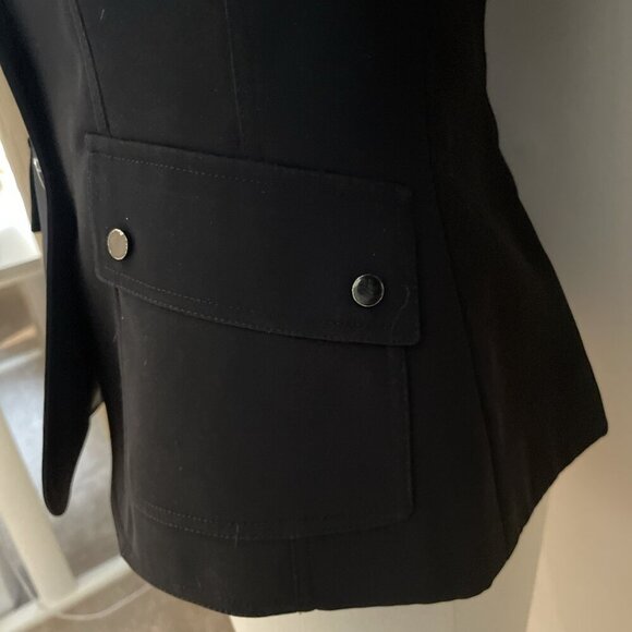 Tahari Authur S Levine Snap Front Jacket Blazer Sz 4P Black Zip Pockets Moto - Picture 3 of 9